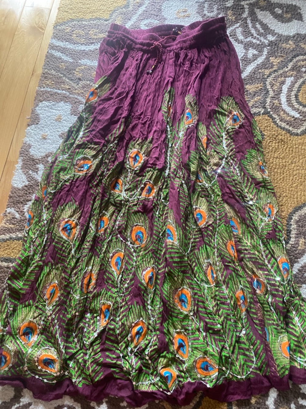Hippie Peacock Maxi Skirt Free Size India NWOT